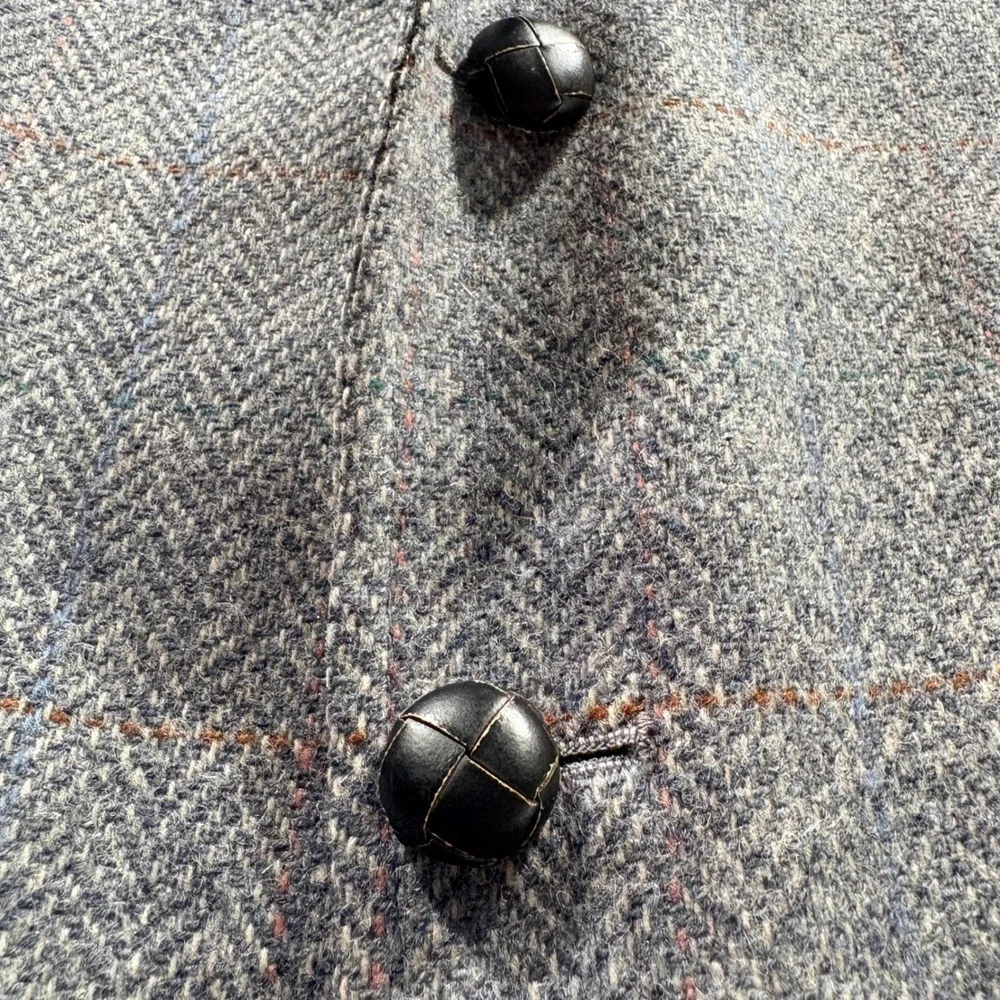 Oakton Ltd Wool Blazer Mens 46R Grey Herringbone Windowpane Sport Coat USA Made